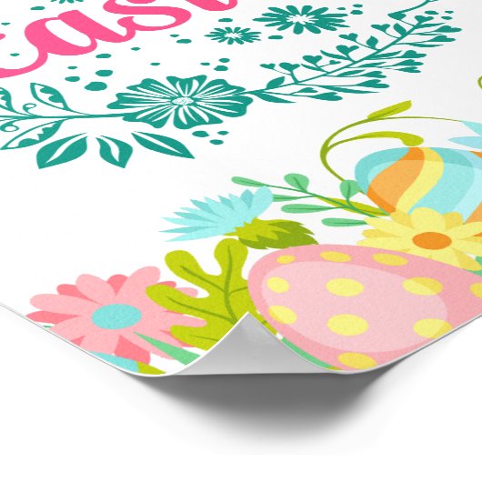 Happy Easter Easter Eggs Wishes Beautiful Flowers Poster (Ecke)