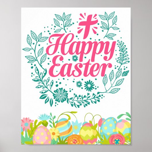 Happy Easter Easter Eggs Wishes Beautiful Flowers Poster (Vorne)