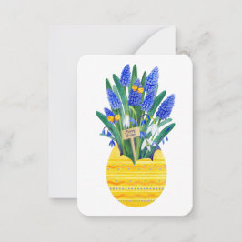 Happy Easter Egg & Blue Traube Muscari Blume Mitteilungskarte