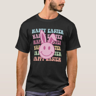 Happy Easter Egg Bunny Smile Face Rabbit Retro Gro T-Shirt