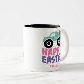 Happy Easter Egg Girly Truck Moderner Name Zweifarbige Tasse (VorderseiteRechts)