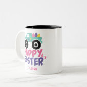 Happy Easter Egg Girly Truck Moderner Name Zweifarbige Tasse (Vorderseite Links)