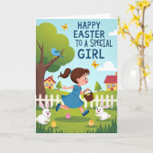 Happy Easter Egg Hunt Girl Card Karte (Gelbe Blume)