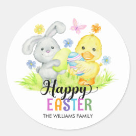 Happy Easter Egg Hunt Niedlich Bunny & Chick Runder Aufkleber