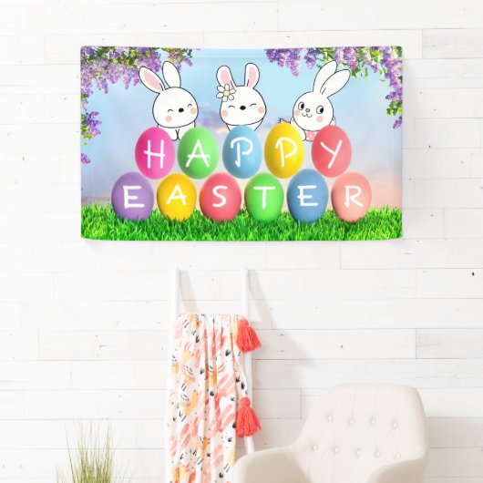Happy Easter Egg Hunt Ostern Bunny Easter Party Banner (Insitu)