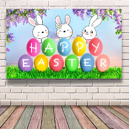 Happy Easter Egg Hunt Ostern Bunny Easter Party Banner