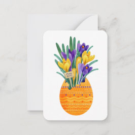 Happy Easter Egg & Yellow Lila Crocus Blume Mitteilungskarte