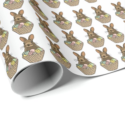 Happy Easter Eggs Basket Bunny Happy Oaster Geschenkpapier (Rolleneckpunkt)