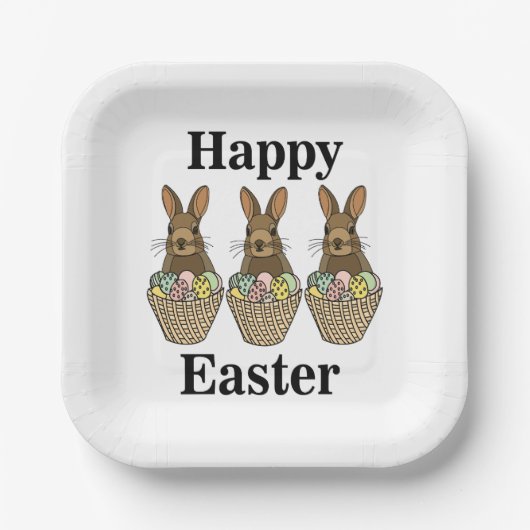 Happy Easter Eggs Basket Bunny Happy Osterfest Par Pappteller (Vorderseite)
