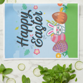 Happy Easter Eggs Bunny & Blume Geschirrtuch