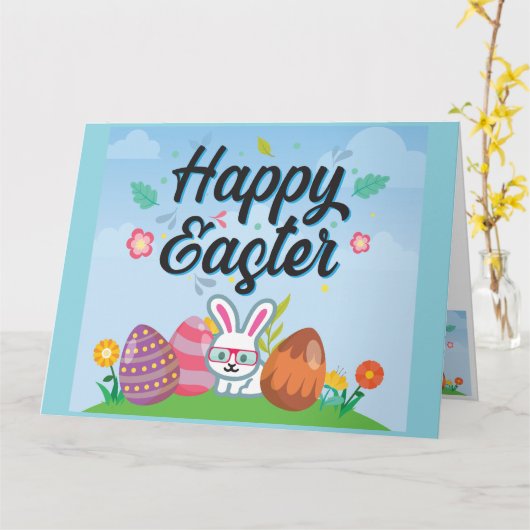 Happy Easter Eggs Bunny & Blume Karte (Gelbe Blume)