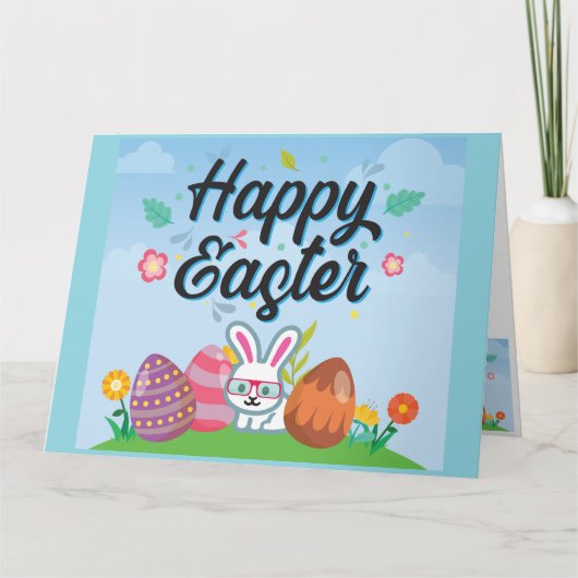Happy Easter Eggs Bunny & Blume Karte (Vorderseite)