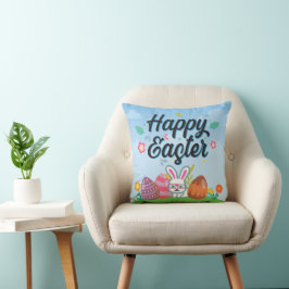 Happy Easter Eggs Bunny & Blume Kissen