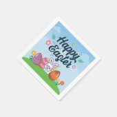 Happy Easter Eggs Bunny & Blume Serviette (Ecke)