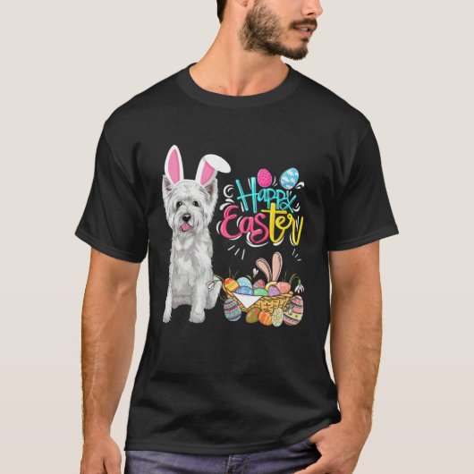 Happy Easter Eggs Bunny Dog Westie Boys Girls T-Shirt (Vorderseite)