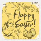 Happy Easter Eggs & Chick Yellow Quadratischer Aufkleber (Vorderseite)