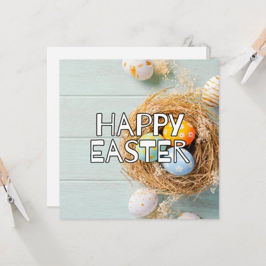 Happy Easter Eggs & Niedlich Blasket Karte (Vorderseite/Rückseite Beispiel)