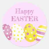 Happy Easter Eggs Pink Background Runder Aufkleber (Vorderseite)