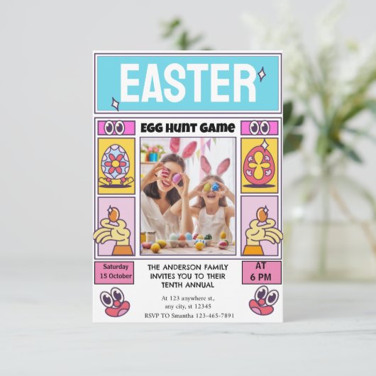 Happy Easter Ei Foto Urlaub Einladung (Stehend Vorderseite)