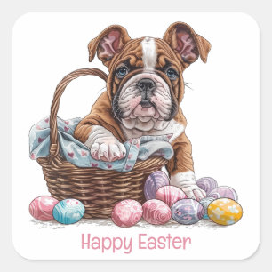 Happy Easter English Bulldogs Quadratischer Aufkleber