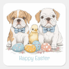 Happy Easter English Bulldogs Quadratischer Aufkleber