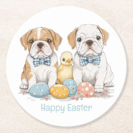 Happy Easter English Bulldogs Runder Pappuntersetzer