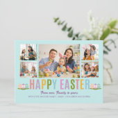 Happy Easter Family Photo Collage Blue Einladung (Stehend Vorderseite)