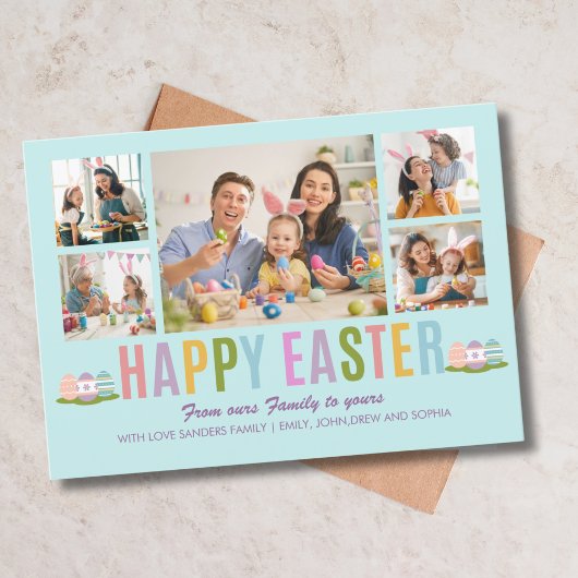 Happy Easter Family Photo Collage Blue Einladung