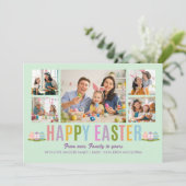 Happy Easter Family Photo Collage Green Einladung (Stehend Vorderseite)