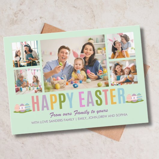 Happy Easter Family Photo Collage Green Einladung