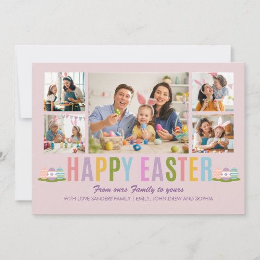 Happy Easter Family Photo Collage Pink Einladung (Vorderseite)