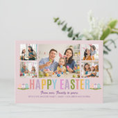 Happy Easter Family Photo Collage Pink Einladung (Stehend Vorderseite)