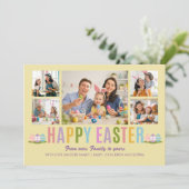 Happy Easter Family Photo Collage Yellow Einladung (Stehend Vorderseite)