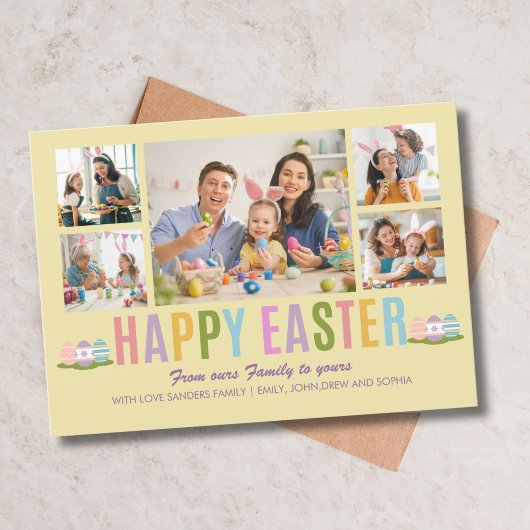 Happy Easter Family Photo Collage Yellow Einladung