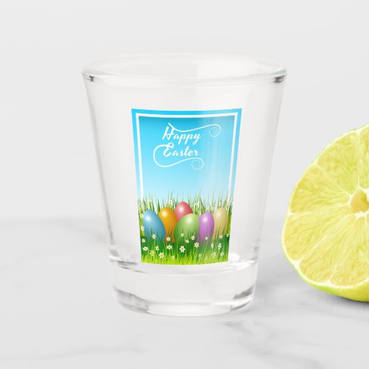 "HAPPY EASTER" - FARBHAFTE OSTEREIER SCHNAPSGLAS (Vorderseite)