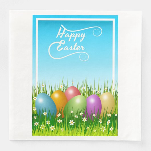"HAPPY EASTER" - FARBHAFTE OSTEREIER SERVIETTE (Vorderseite)