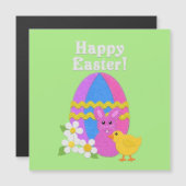 Happy Easter Felt Look Easter Egg Bunny Chick Magnetkarte (Vorne/Hinten)