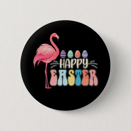 Happy Easter Flamingo Bunny Egg Basket Button (Vorderseite)