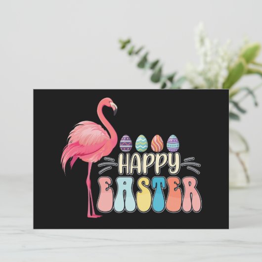 Happy Easter Flamingo Bunny Egg Basket Einladung (Stehend Vorderseite)