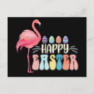 Happy Easter Flamingo Bunny Egg Basket Postkarte