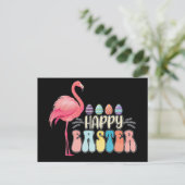 Happy Easter Flamingo Bunny Egg Basket Postkarte (Stehend Vorderseite)