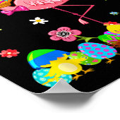 Happy Easter Flamingo mit Ostereier Bysket Hunti Poster (Ecke)