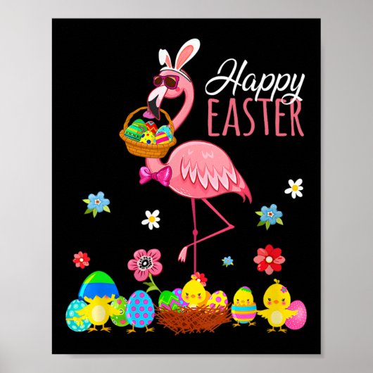Happy Easter Flamingo mit Ostereier Bysket Hunti Poster (Vorne)