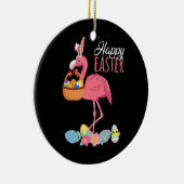 Happy Easter Flamingo With Easter Egg Basket Keramik Ornament (Rechts)
