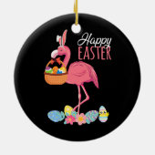 Happy Easter Flamingo With Easter Egg Basket Keramik Ornament (Hinten)
