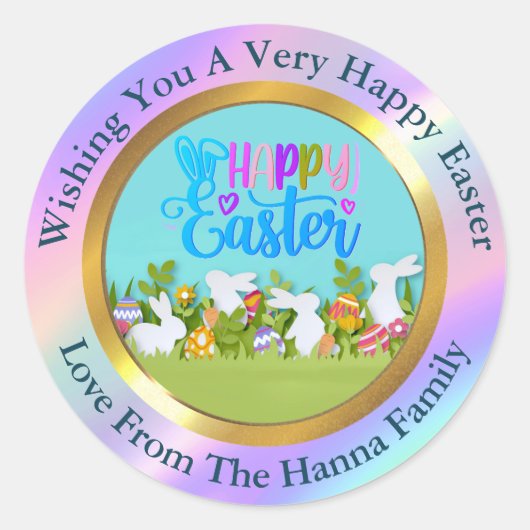 Happy Easter - Floral Bunny & Eggs Favor Runder Aufkleber (Vorderseite)