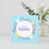Happy Easter Flowers and Eggs  Feiertagskarte (Stehend Vorderseite)