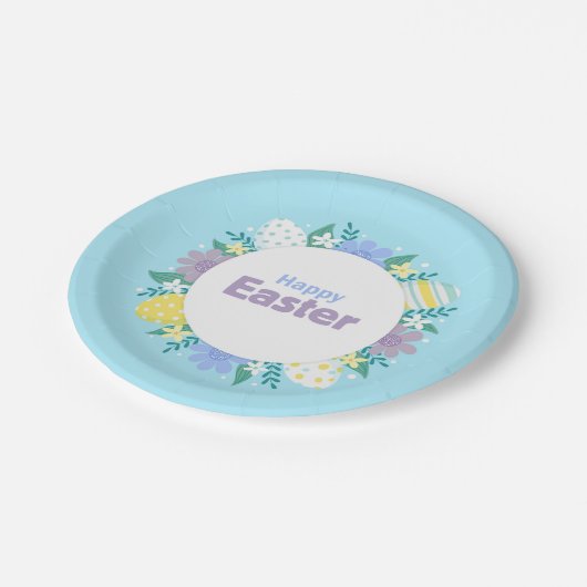 Happy Easter Flowers and Eggs  Pappteller (Schrägansicht)