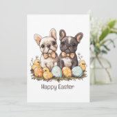 Happy Easter French Bulldogs Feiertagskarte (Stehend Vorderseite)