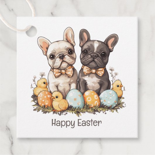 Happy Easter French Bulldogs Geschenkanhänger (Vorderseite)